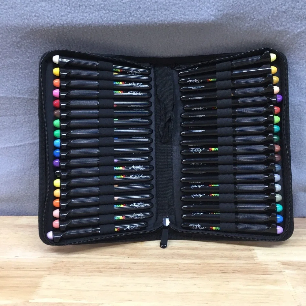 POMAC 36 Colors Acrylic Marker Set with Zippered Carrying Case Art Supplies